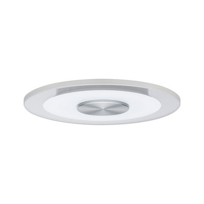 Round LED ceiling light with white acrylic and brushed aluminum center for modern room lighting