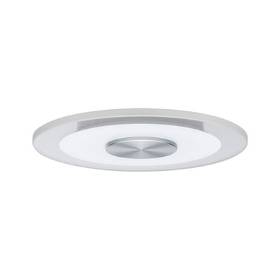 Runde LED-Deckenleuchte aus weißem Acryl mit gebürstetem Aluminium-Mittelteil für modernes Raumlicht