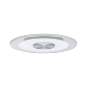 Runde LED-Deckenleuchte aus weißem Acryl mit gebürstetem Aluminium-Mittelteil für modernes Raumlicht