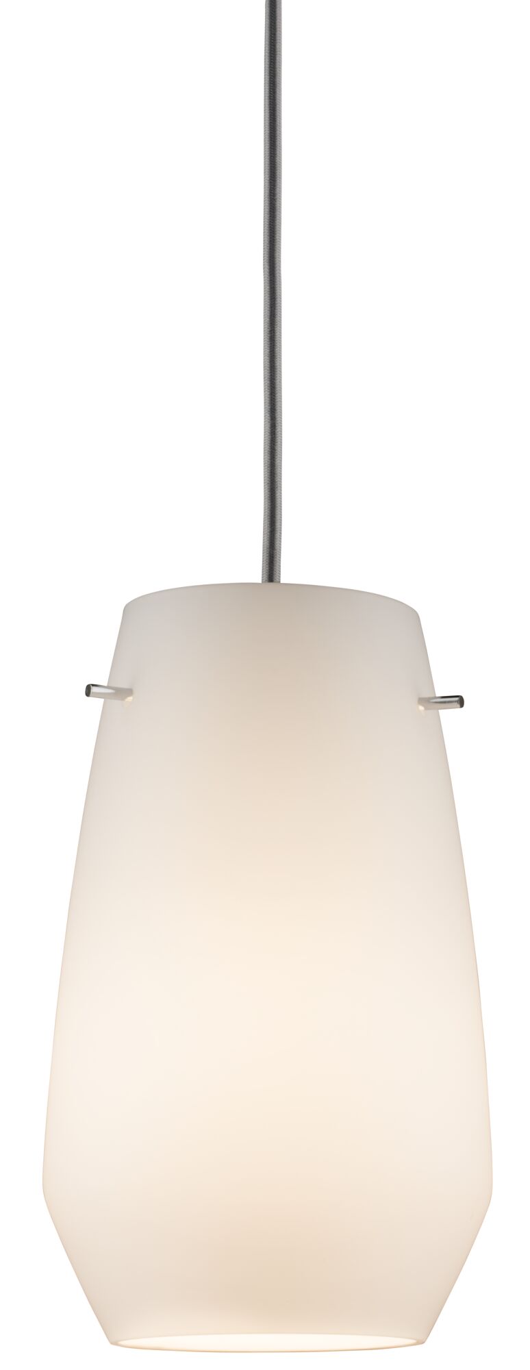 Suspension moderne en verre blanc avec câble textile gris pour un éclairage élégant