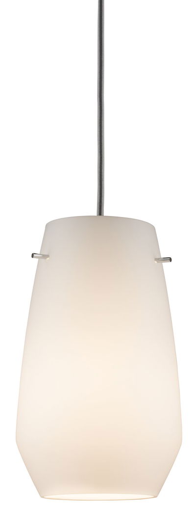 Suspension moderne en verre blanc avec câble textile gris pour un éclairage élégant