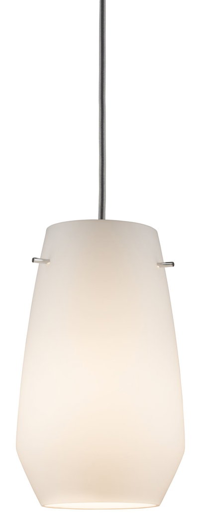 Moderne hanglamp met wit glas en grijze textielkabel voor stijlvolle verlichting