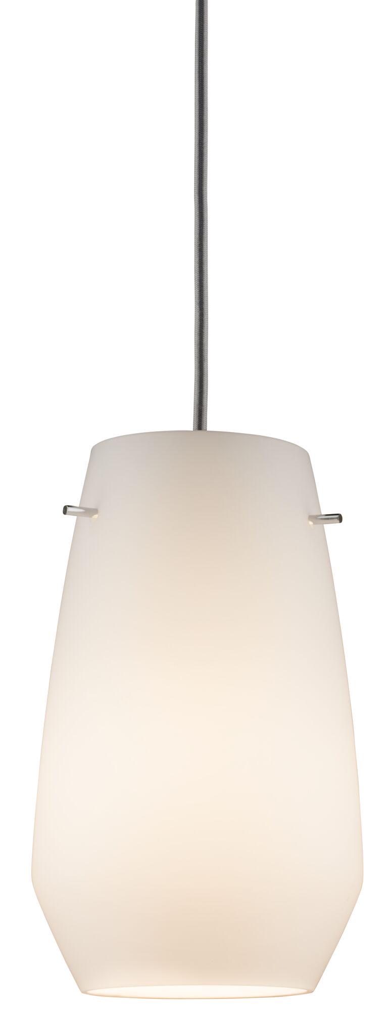 Modern pendant light with white glass and grey fabric cable for stylish room lighting