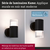 Applique murale Kame noire mate en métal et verre acrylique, idéale pour éclairage de salle de bain