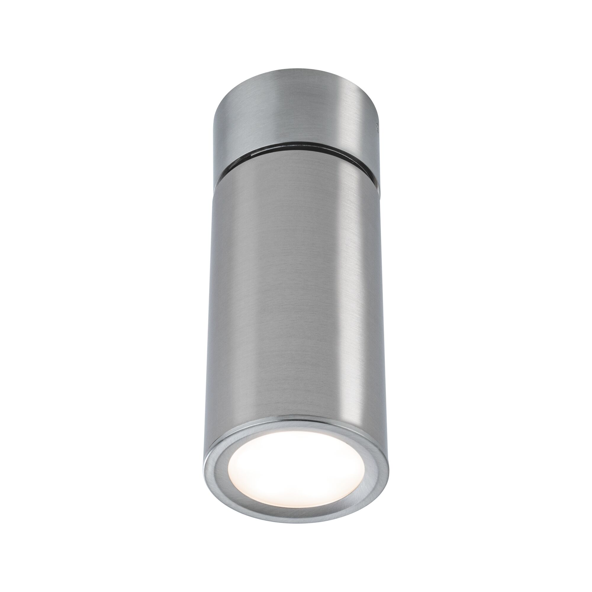 Modern ceiling spotlight in brushed stainless steel with round design and warm white LED light