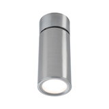 Moderne loftspot i børstet rustfrit stål med rundt design og varmt hvidt LED-lys