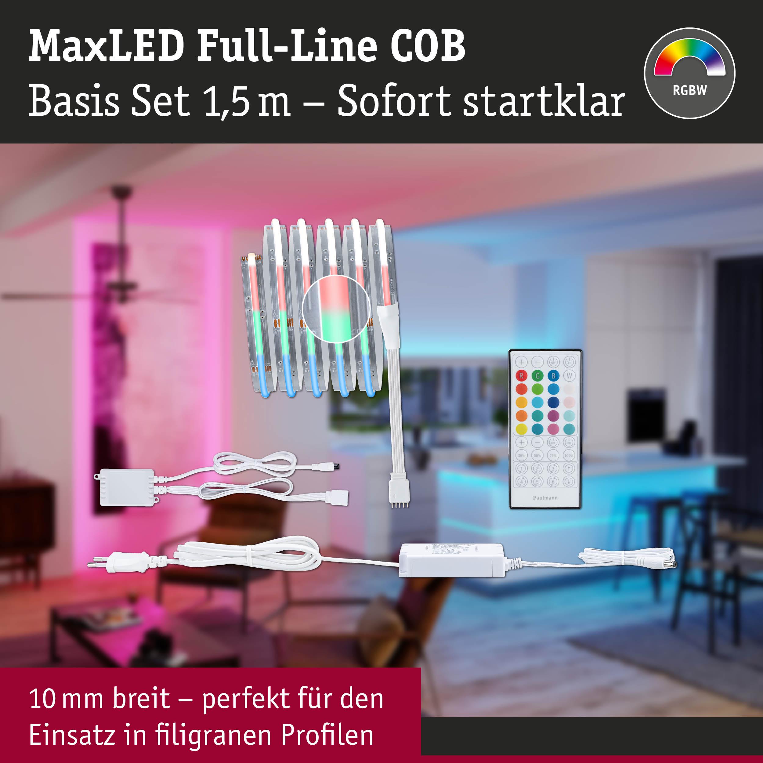 MaxLED Full-Line COB LED-Lichtband 1,5 m RGBW mit Fernbedienung und Netzteil für filigrane Profile