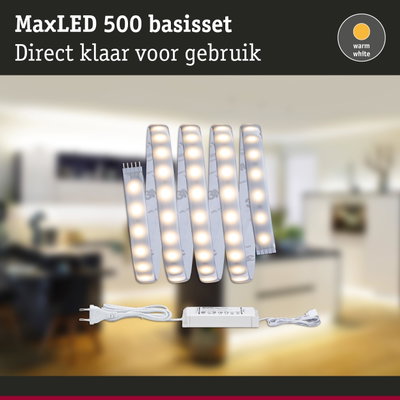 MaxLED 500 LED-lichtstrip set met warm wit licht en voeding voor eenvoudige installatie