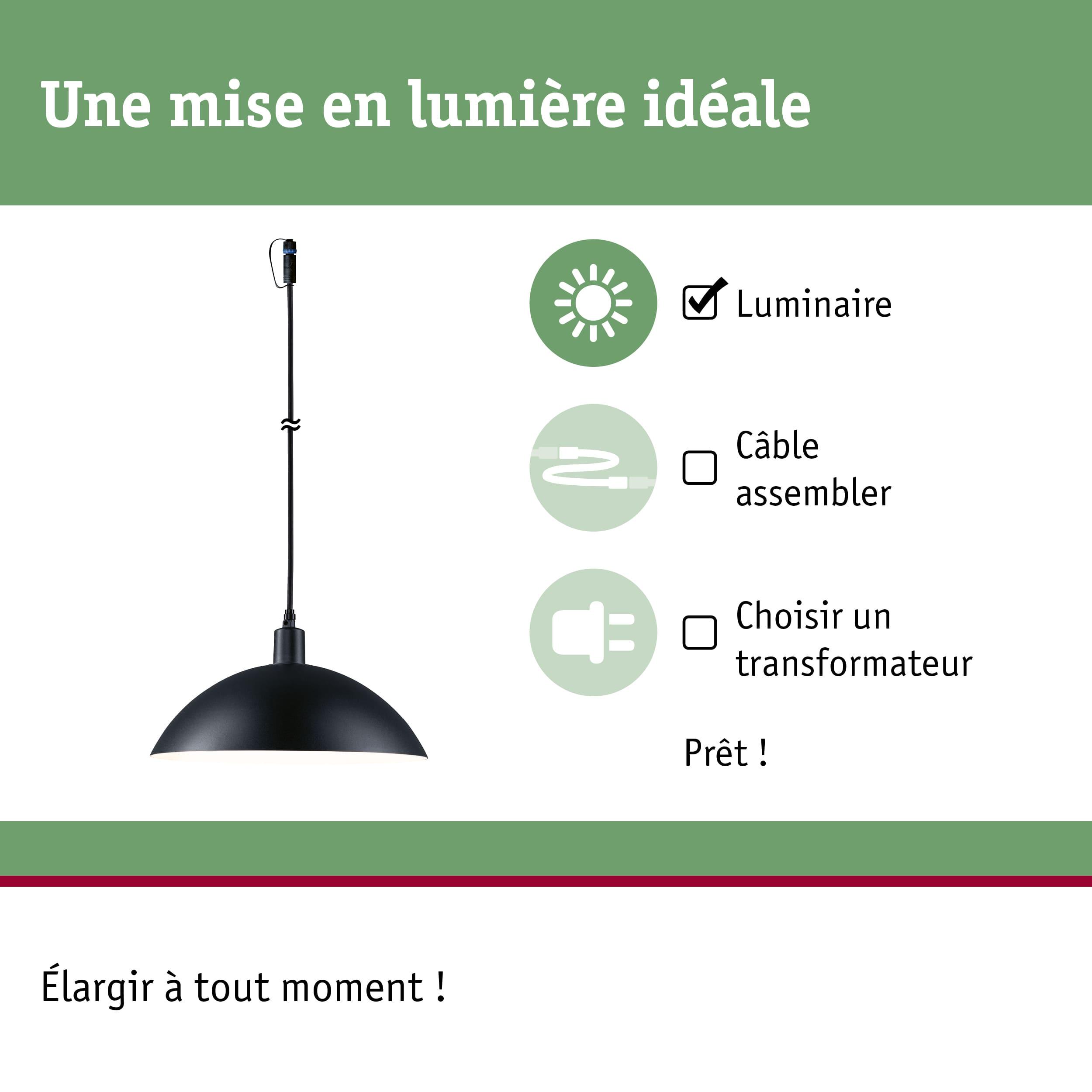 Suspension noire avec abat-jour en métal demi-sphérique pour éclairage intérieur moderne et ampoules LED
