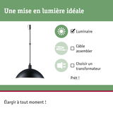 Suspension noire avec abat-jour en métal demi-sphérique pour éclairage intérieur moderne et ampoules LED