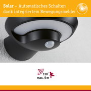 Schwarzer Solar-Bewegungsmelder mit automatischem Schalten und 110° Erfassungswinkel bis 5 Meter
