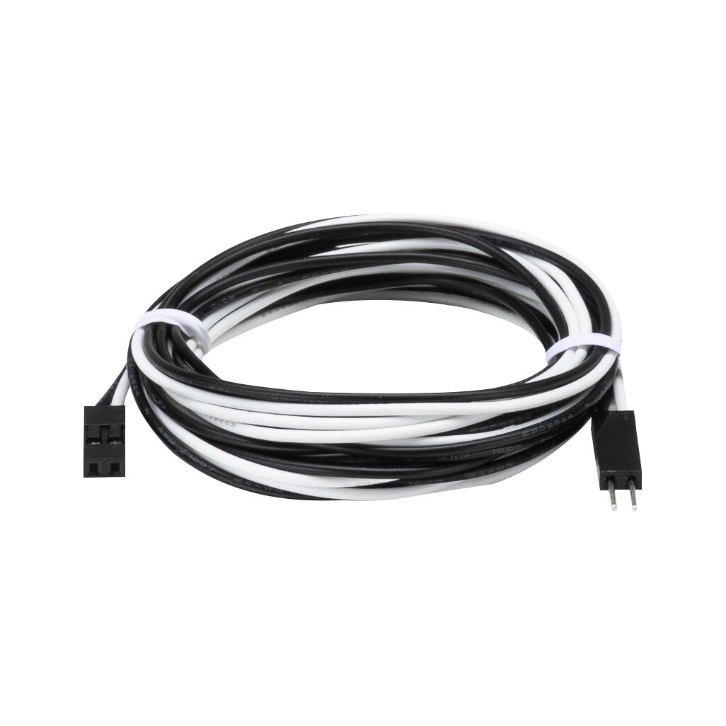 Black and white connection cable with two plugs for LED lighting systems and electrical setups.