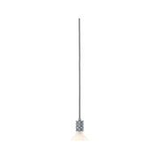 Moderne hanglamp met grijze stoffen kabel en zilveren metalen fitting voor LED-lamp