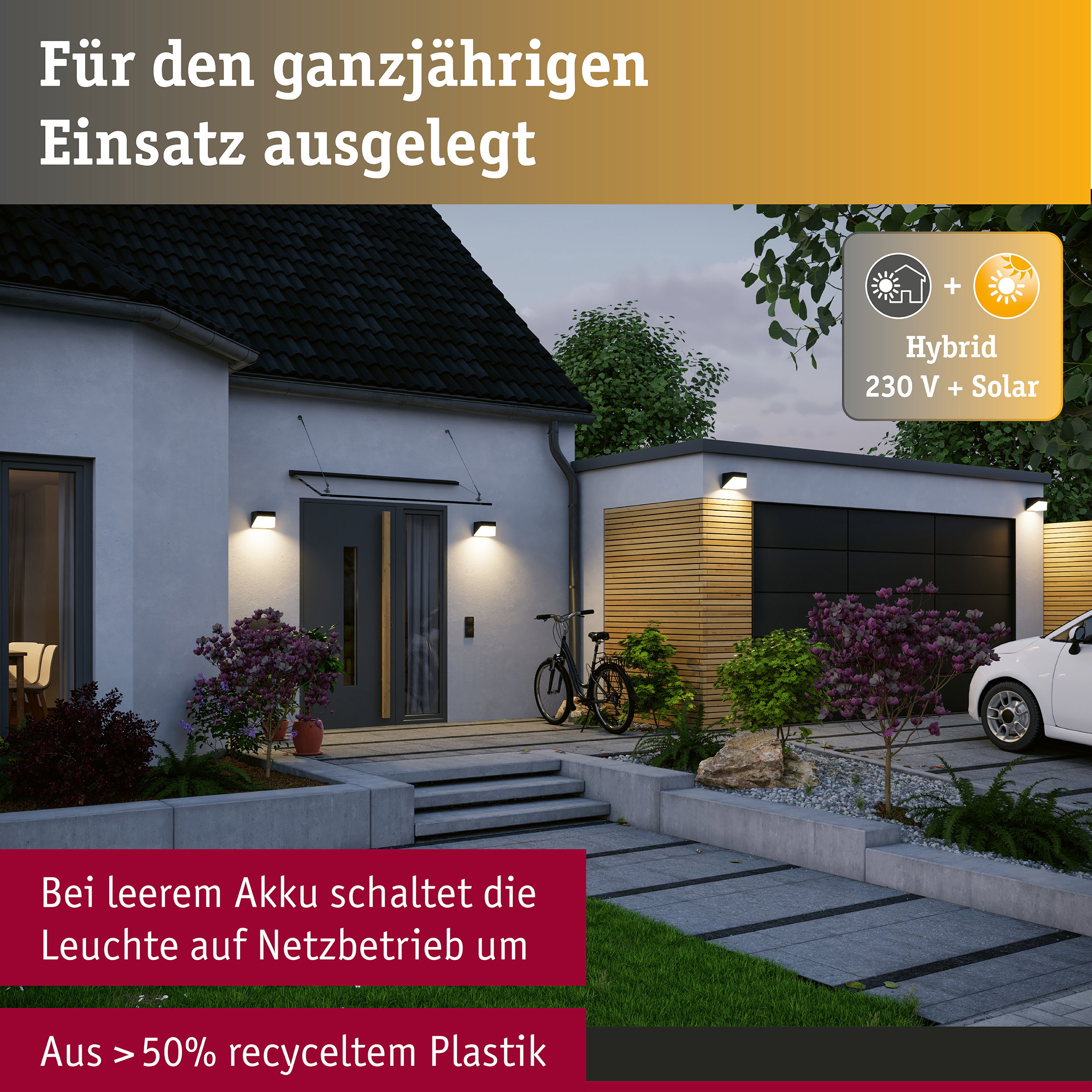 Hybrid LED Außenwandleuchte Lioren House 230V + Solar IP44 eckig 170x170mm 3000K 2,3W 230lm 230V Schwarz