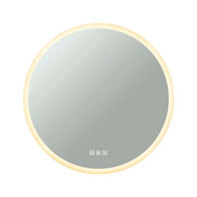 Round LED mirror with warm white light and touch controls for bathroom and home lighting