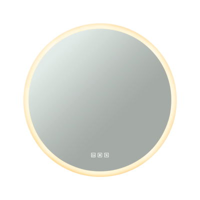 Round LED mirror with warm white light and touch controls for bathroom and home lighting
