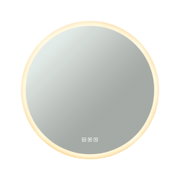 Round mirror with warm white LED light and touch control for modern bathroom decor