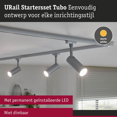 URail Starterset Tubo LED-railspots in grijs met warm wit licht, niet dimbaar
