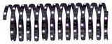 Flexible black LED strip with white diodes for modern lighting and decoration purposes.