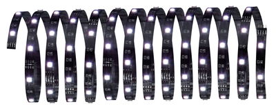 Flexible black LED strip with white diodes for modern lighting and decoration purposes.