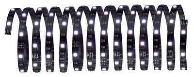 Flexibele zwarte LED-strip met witte leds voor moderne verlichtings- en decoratietoepassingen.