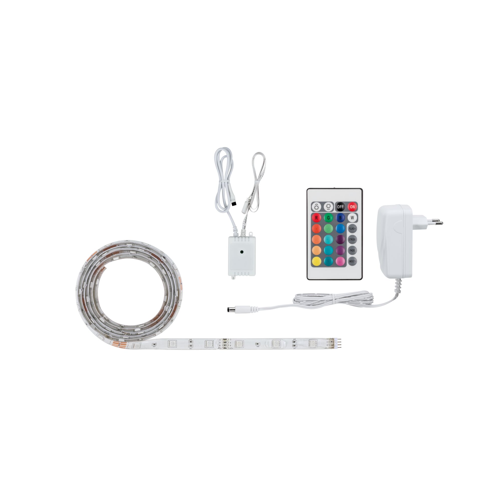 Bande LED avec télécommande, alimentation et contrôleur blancs pour éclairage coloré flexible