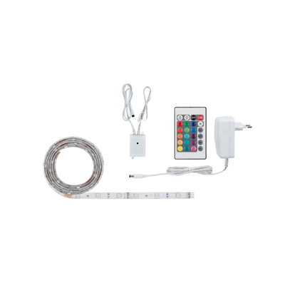 LED strip light with remote, power adapter and controller in white for flexible color lighting