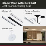 Modulair URail systeem met aluminium rails en connectoren voor flexibele LED-verlichting op maat.