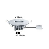 Round recessed spotlight in silver aluminium with 95 mm diameter and 68 mm installation depth