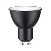 Black LED reflector lamp with GU10 base made of plastic for energy-efficient lighting