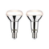 Two silver reflective LED reflector bulbs with E14 base for energy-efficient lighting solutions.