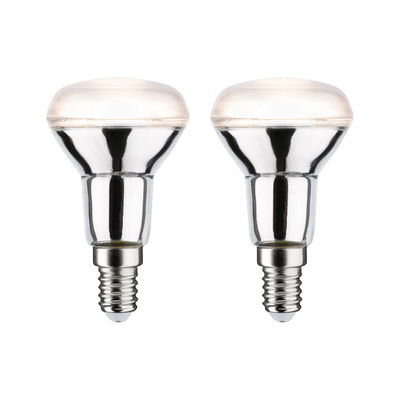 Two silver reflective LED reflector bulbs with E14 base for energy-efficient lighting solutions.