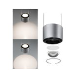 Suspension moderne en aluminium argenté avec LED et lentilles interchangeables pour différents effets lumineux