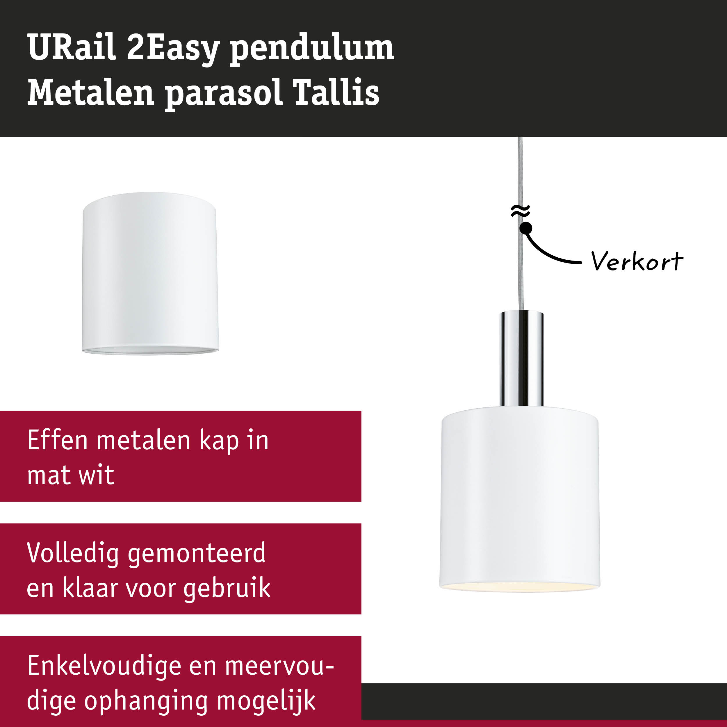Mat witte metalen pendellamp met cilindrische kap en verstelbare kabel voor binnenverlichting