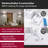Wiederaufladbare weiße LED-Wandleuchte mit USB-C-Ladung und austauschbarem Akku für langanhaltende Beleuchtung