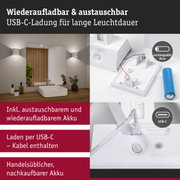 Wiederaufladbare weiße Wandlampe mit austauschbarem Akku und USB-C-Ladung für lange Leuchtdauer