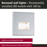 Silver recessed LED wall light with warm white 2700K glow, ideal as glare-free orientation lighting