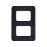 Rectangular black solar panel with two rectangular cutouts and white frame for LED lighting