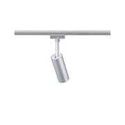 Modern silver metal LED spotlight for track systems, dimmable indoor lighting solution