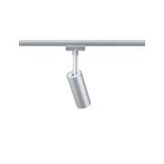 Modern silver metal LED spotlight for track systems, dimmable indoor lighting solution