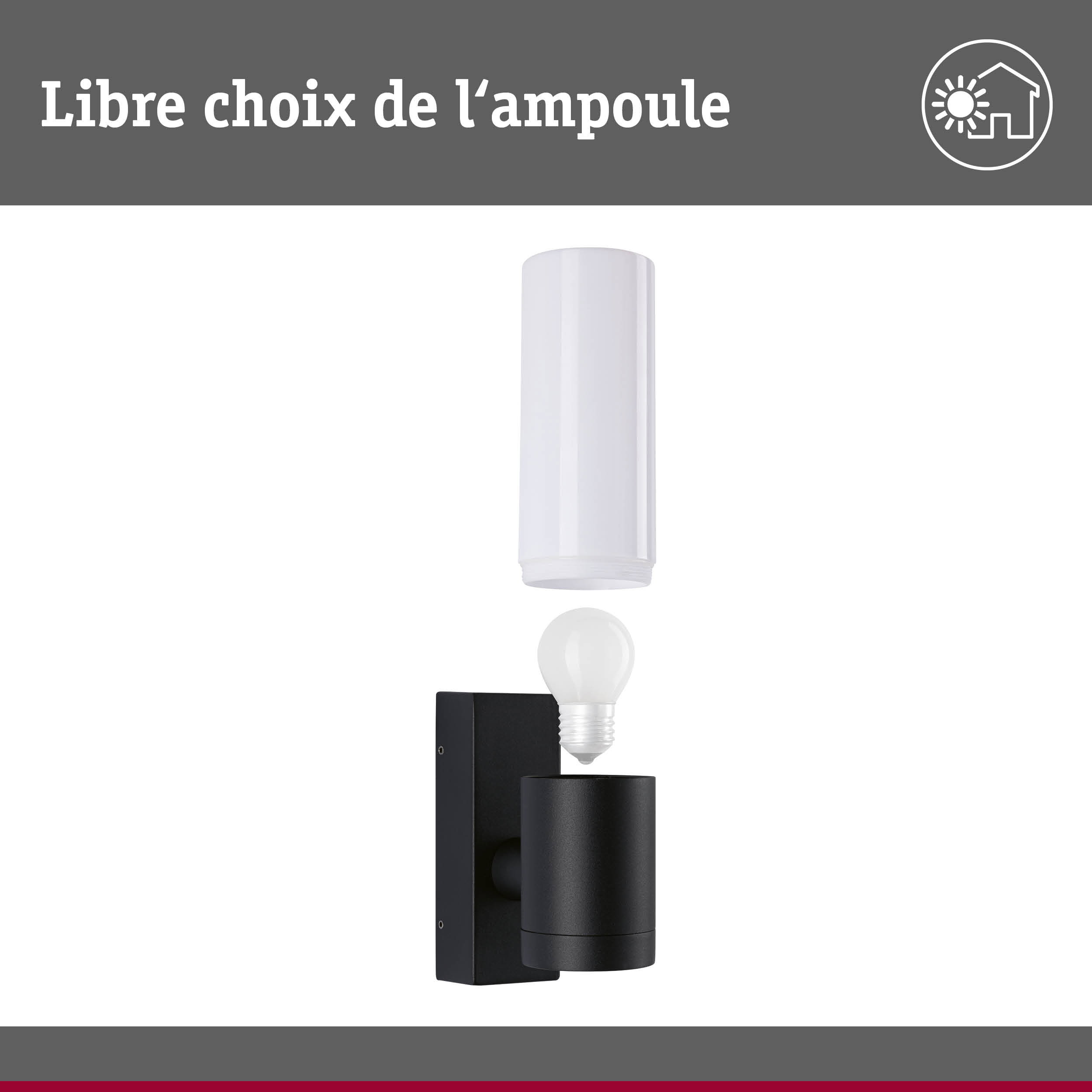 Applique murale noire en métal avec ampoule LED blanche et abat-jour cylindrique pour éclairage intérieur