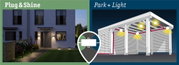 Oświetlenie zewnętrzne Plug & Shine LED przy domu i wiatą, system oświetlenia ogrodowego i parkingowego
