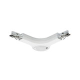 White plastic connector with metal clips for LED track lighting, flexible joint piece
