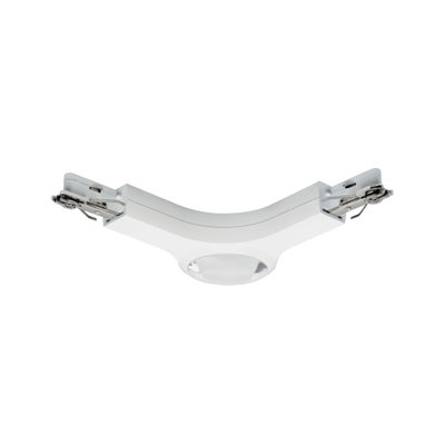 White plastic connector with metal clips for LED track lighting, flexible joint piece