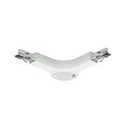 White plastic connector with metal clips for LED track lighting, flexible joint piece