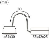 Technische Zeichnung eines weißen LED-Wandleuchters mit flexibler Arm-Länge 80 mm und Maßen 55x42x25 mm.