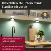 Dreieckige LED-Unterschrankleuchte in Weiß mit warmweißem Licht für Küchenarbeitsflächen