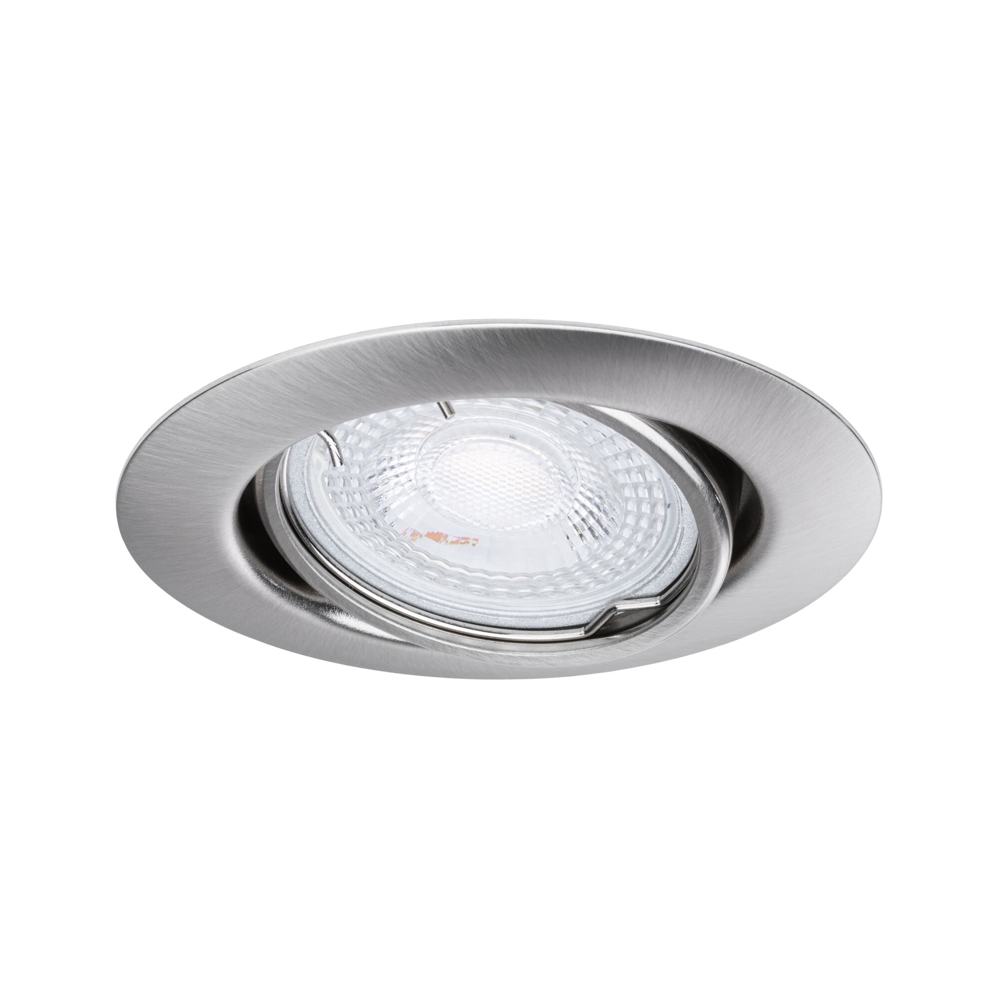 Runder Einbaustrahler aus gebürstetem Edelstahl mit klarem Glas und LED-Licht für moderne Innenbeleuchtung