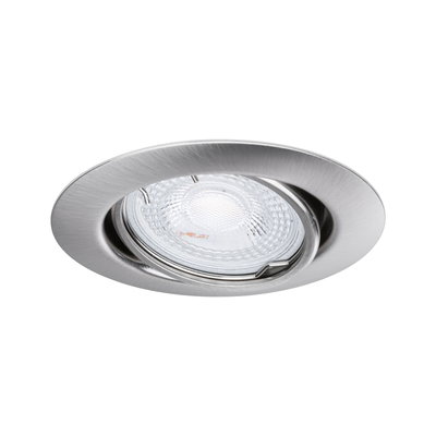 Runder Einbaustrahler aus gebürstetem Edelstahl mit klarem Glas und LED-Licht für moderne Innenbeleuchtung