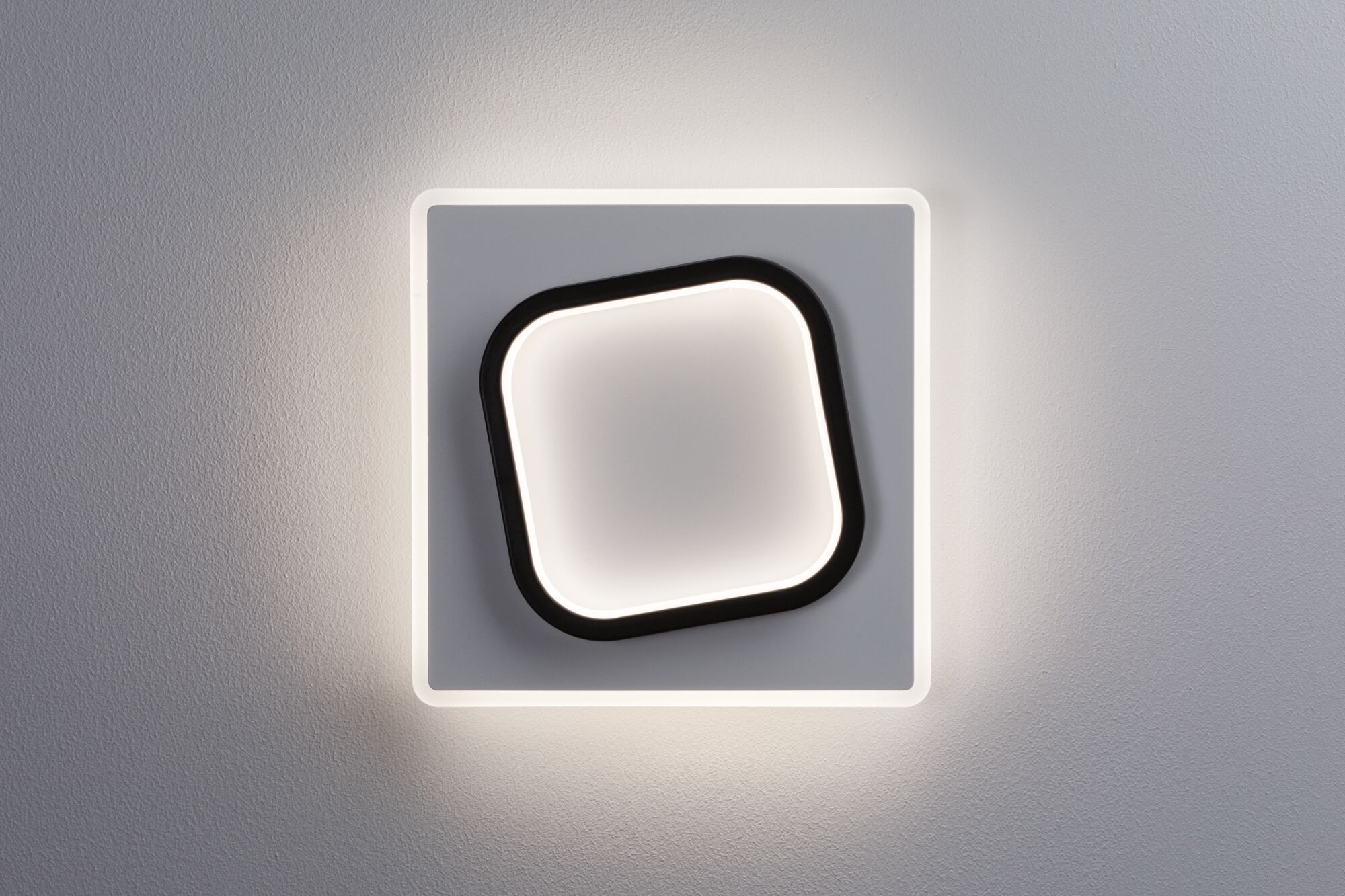 Modern square LED ceiling light in white and black with indirect lighting for living spaces